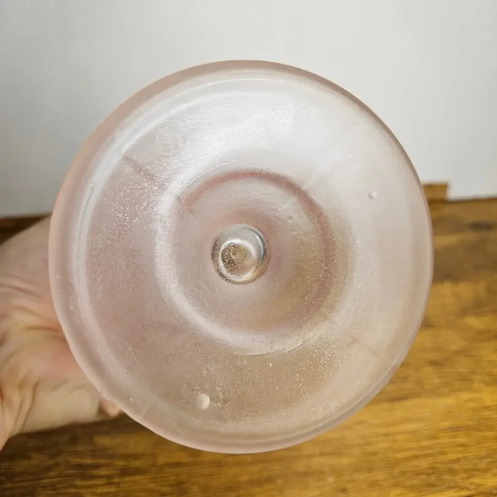 VTG Pink Frosted Hobnail Glass Flower vase 8in
